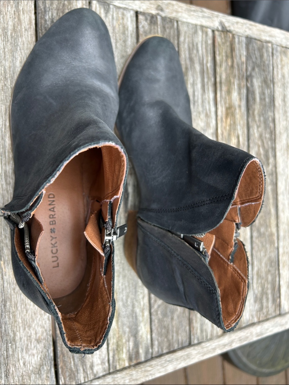 Lucky Brand Black Leather Side-Zip Ankle Booties